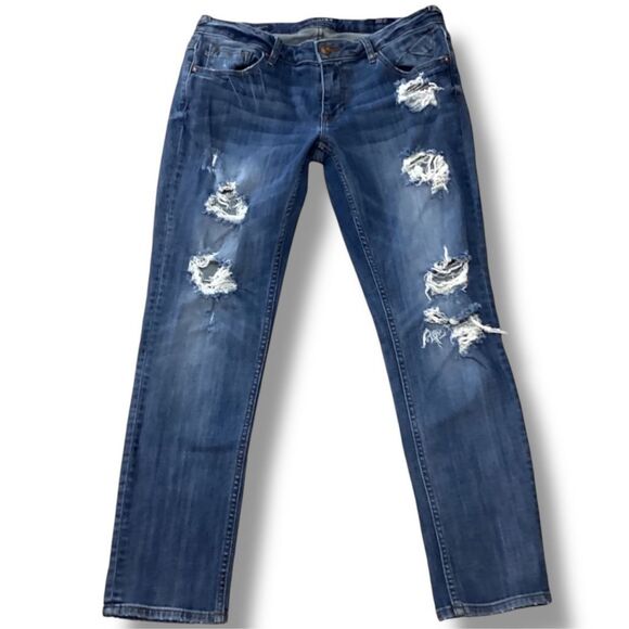 Vigoss The Thompson Tomboy Medium Wash Distressed Ripped Blue Jeans Women’s Size - Picture 2 of 10